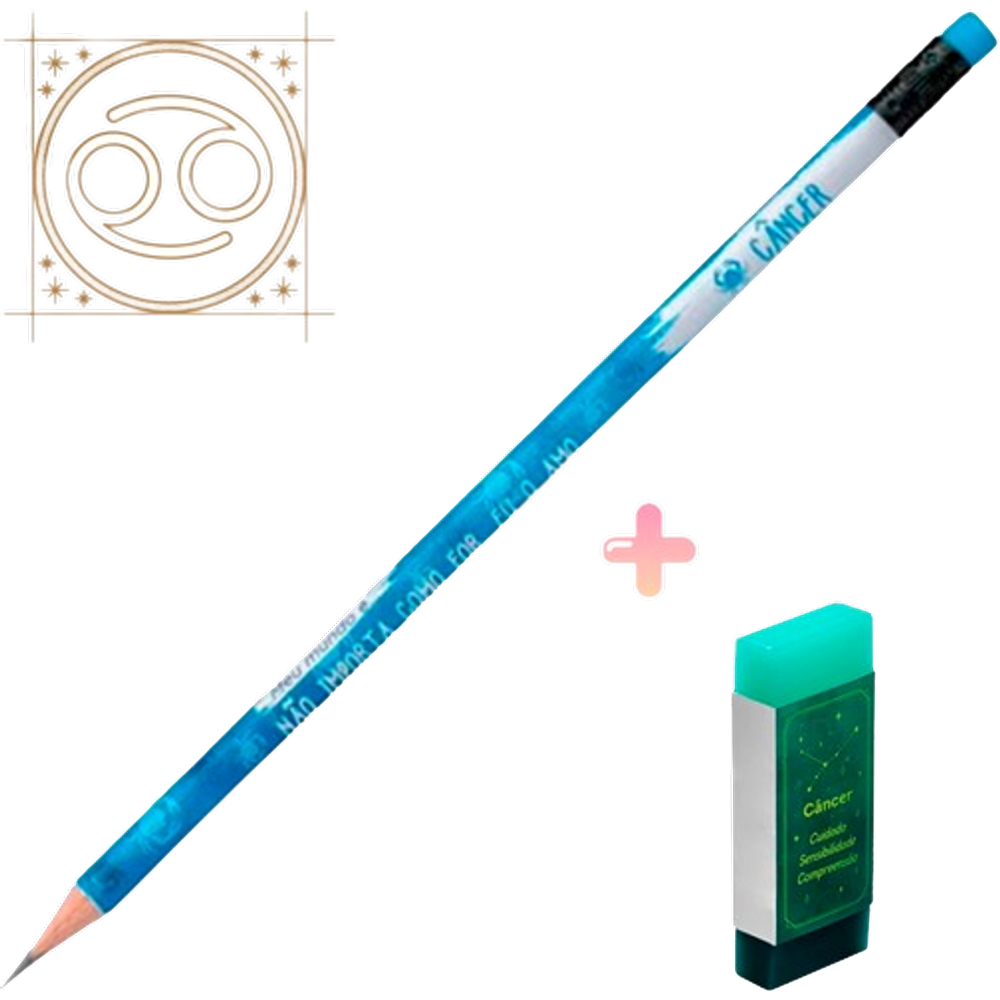 Kit de lápis preto grafite HB e Borracha Tris Signo Cancêr