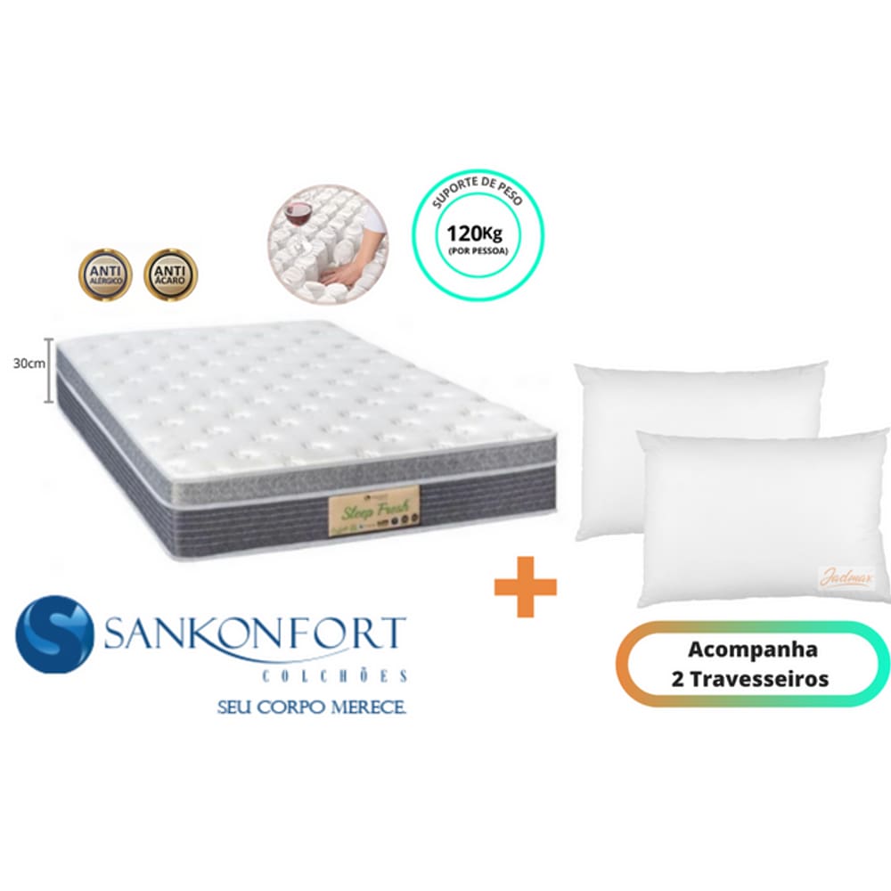 Colchão Sankonfort Sleep Fresh Queen 158x198x30 + 2 Travesseiros