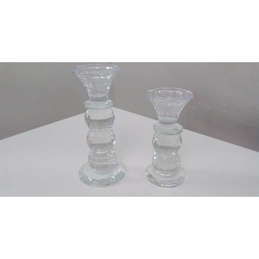 Par de Castiçais em Cristal Lapidado Bauer