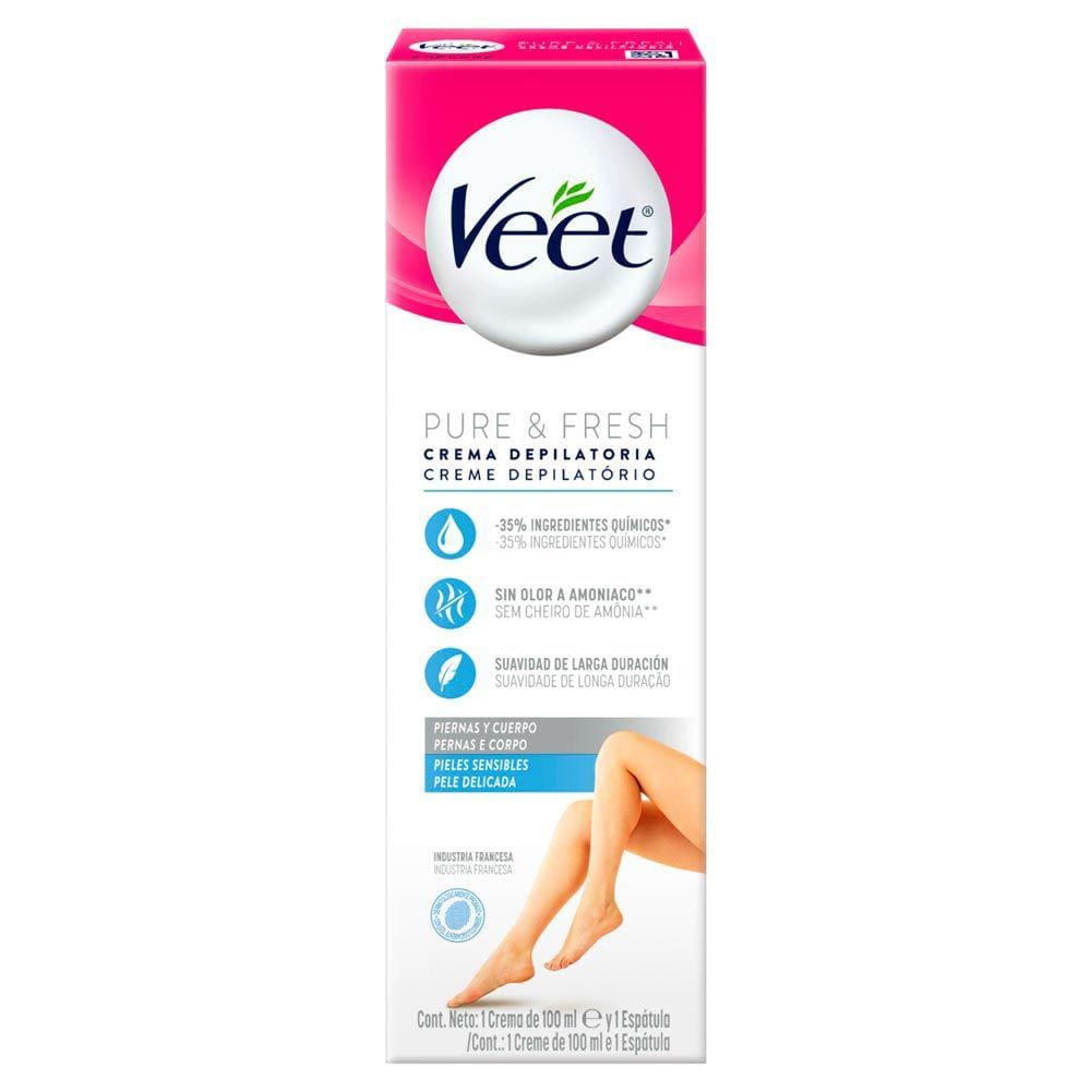 Creme Depilatório Veet Pure & Fresh Pernas e Corpo Pele Delicada 100ml