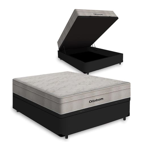 imagem-Cama Box Baú Casal + Colchão de Molas Ensacadas Ortobom AirTech SpringPocket 138cm - Preto 