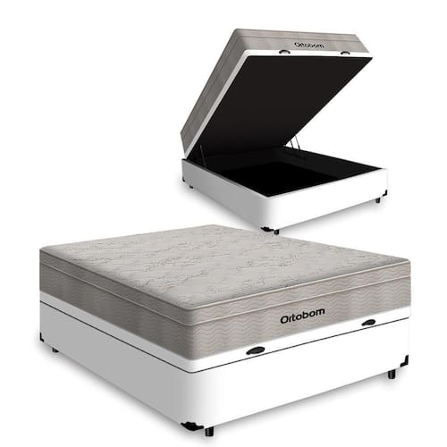 imagem-Cama Box Baú Casal + Colchão de Molas Ensacadas Ortobom AirTech SpringPocket 138cm - Branco