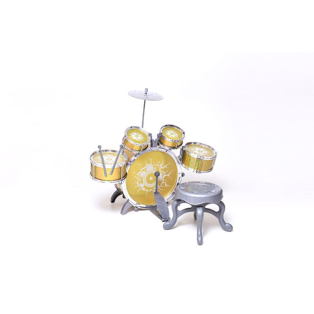 Bateria Infantil Rock Party Com Banquinho Banqueta Dourada