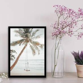 Quadro Praia Coqueiro Balanço 33X24Cm - Com Vidro