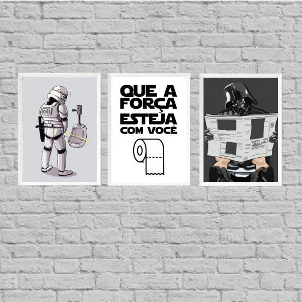 Kit 3 Quadros Banheiro Divertido 45X34Cm - Com Vidro