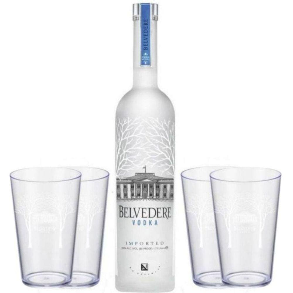 Kit Vodka Belvedere Pure 700 ml + 4 Copos Personalizados