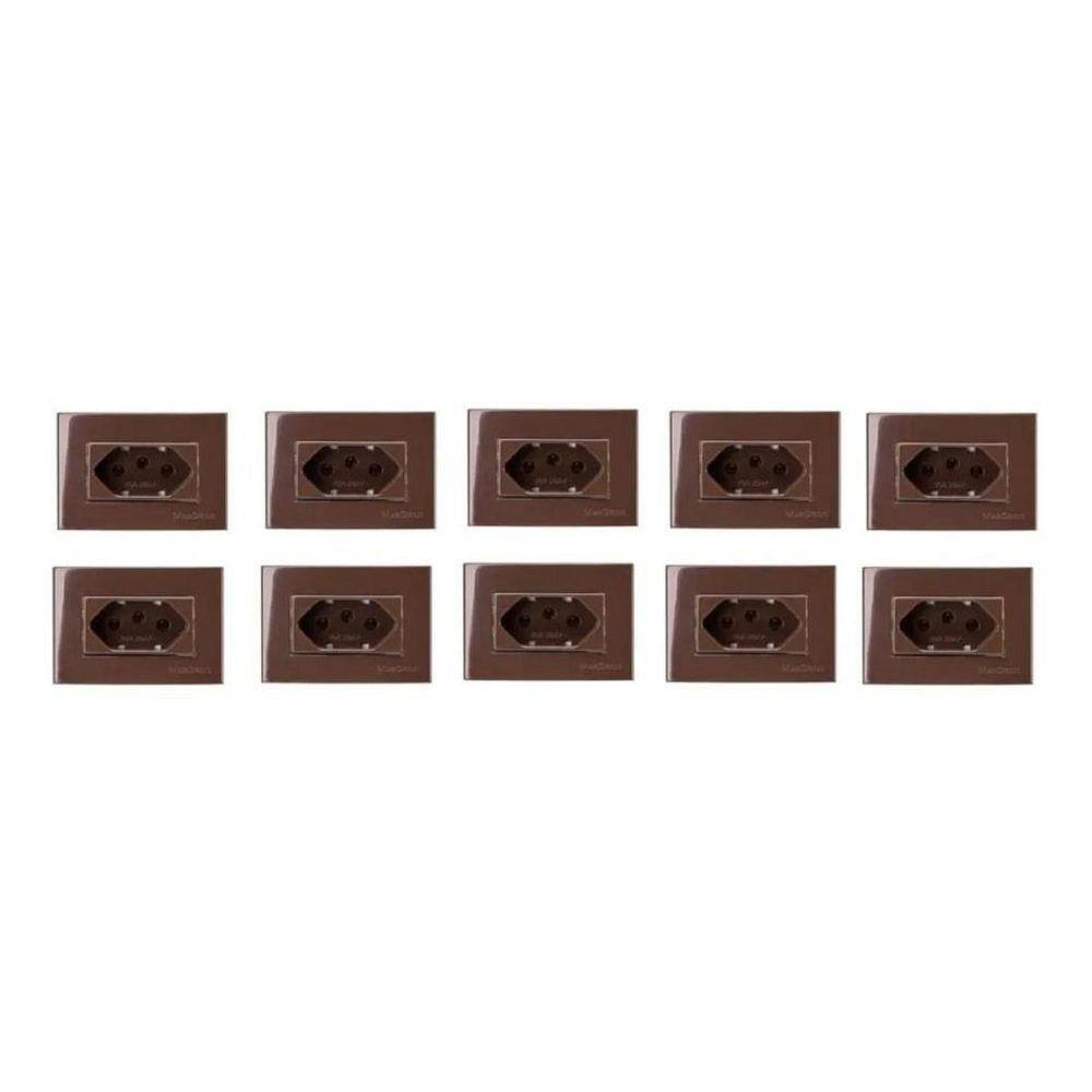 Kit Com 10 Tomada Para Moveis Margirius 2P+T Marrom 20A 250V