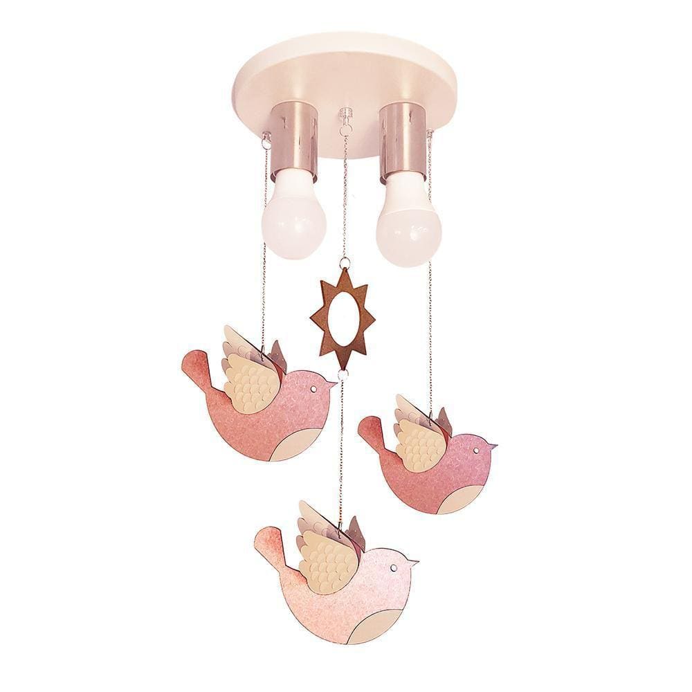 Lustre Luminária Infantil Passarinhos Rosa