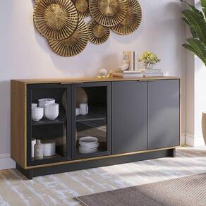 Buffet Aparador Decorativo 160cm Gunga Noce/preto G73 - Gran Belo