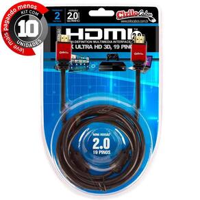 Kit Com 10 Cabos Hdmi 2.0 - 4K, Ultra Hd, 3D, 19 Pinos 2M