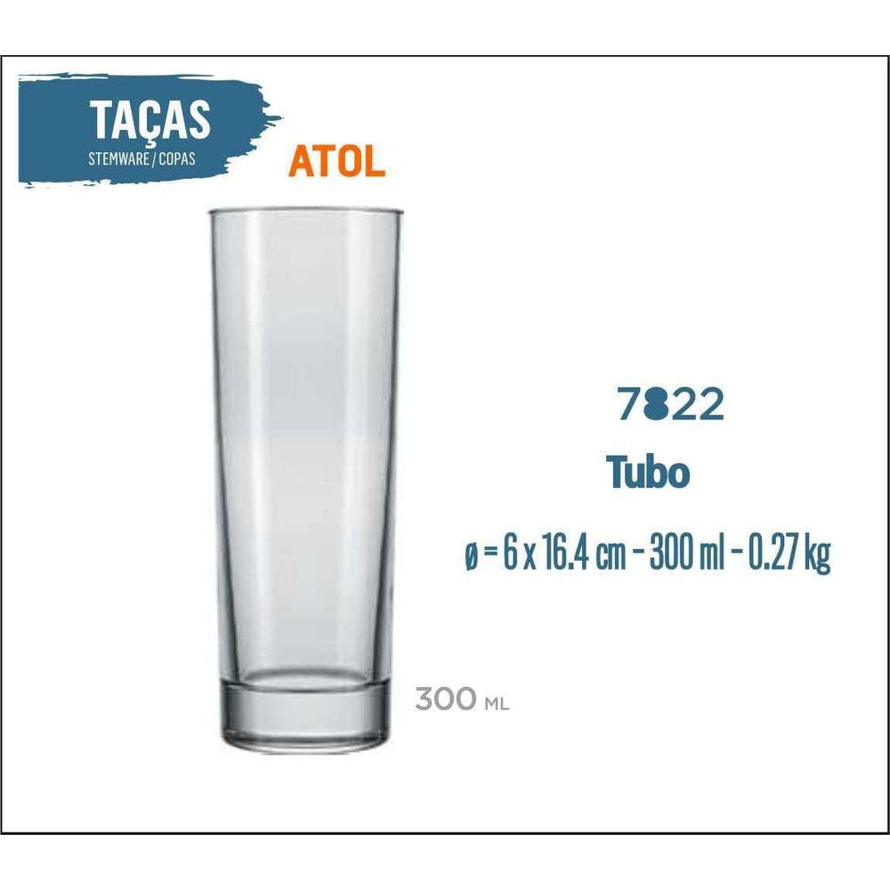 24 Copos Atol 300Ml - Tubo Long Drink