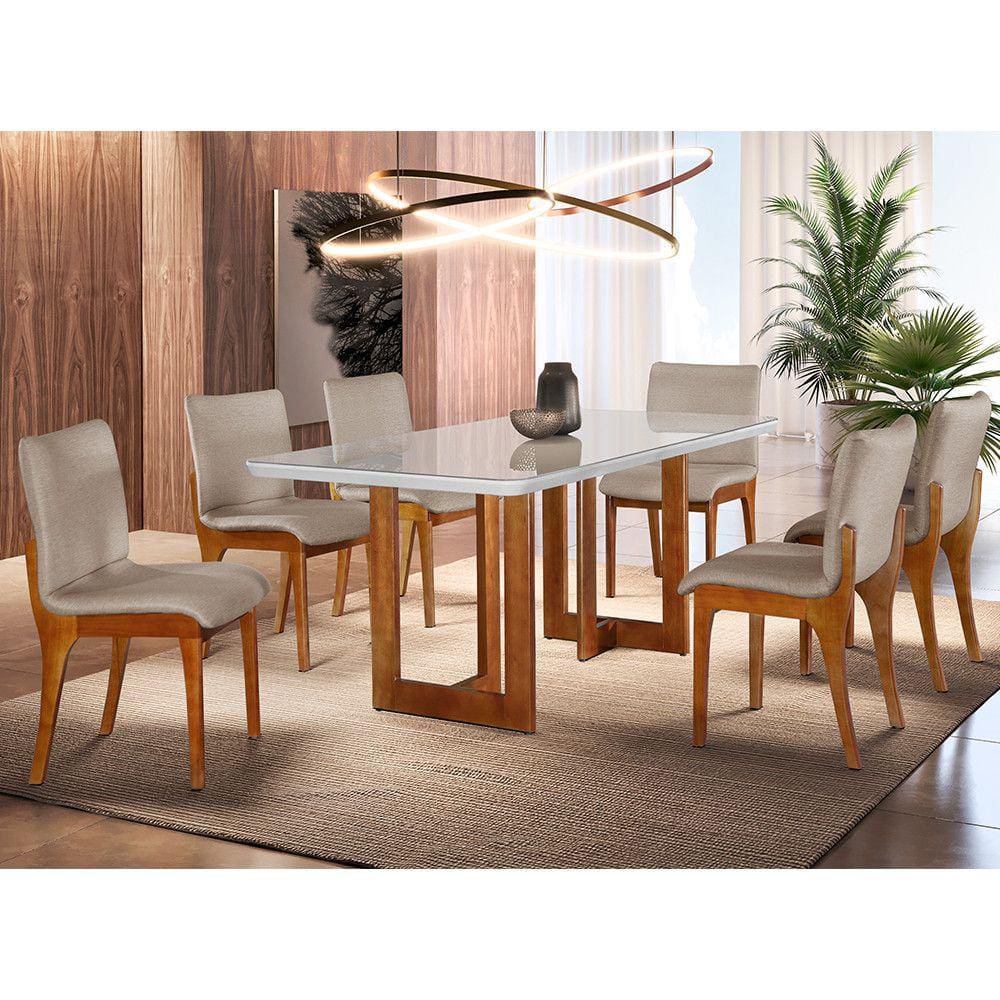 Sala de Jantar Patros 180CM 6 Cadeiras Bella Gold Moderna