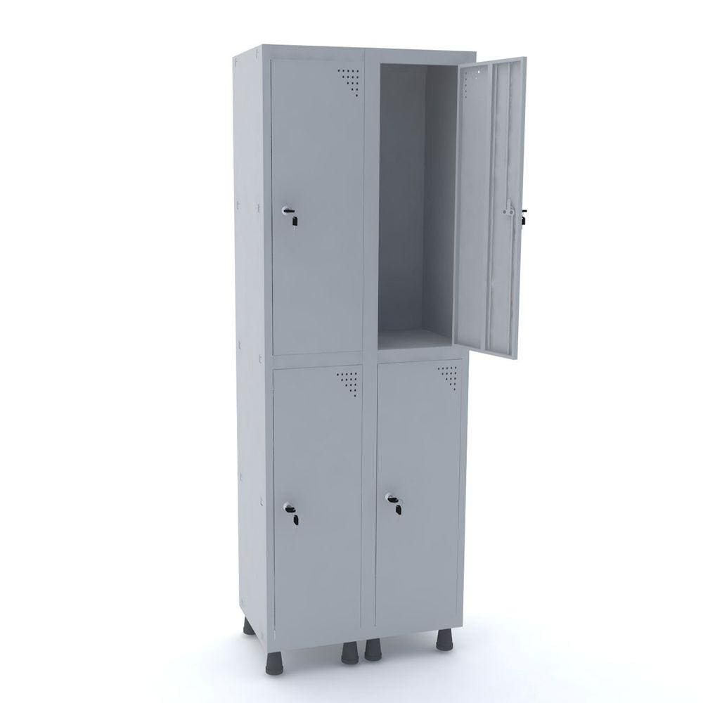 Roupeiro De Aço 2M 04 Portas Fechadura Pandin - Cinza