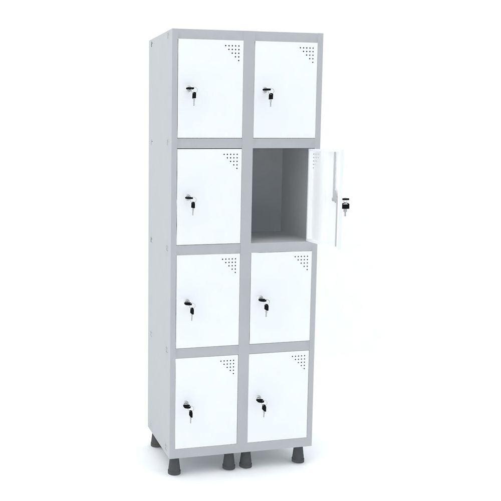Roupeiro De Aço 2M 08 Portas Fechadura Pandin - Cinza/Branco