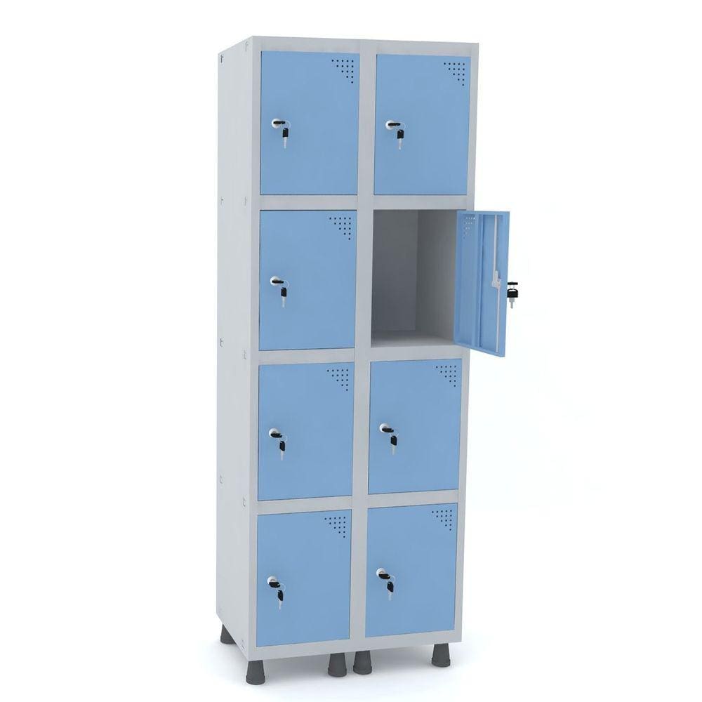 Roupeiro De Aço 2M 08 Portas Fechadura Pandin - Cinza/Azul Dalí