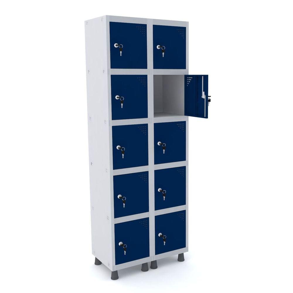 Roupeiro De Aço 2M 10 Portas Fechadura Pandin - Cinza/Azul Del Rey