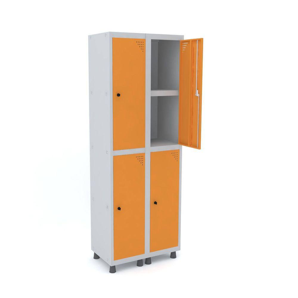 Roupeiro De Aço 2M 04 Portas C/ Prat. Pitão Pandin - Cinza/Laranja