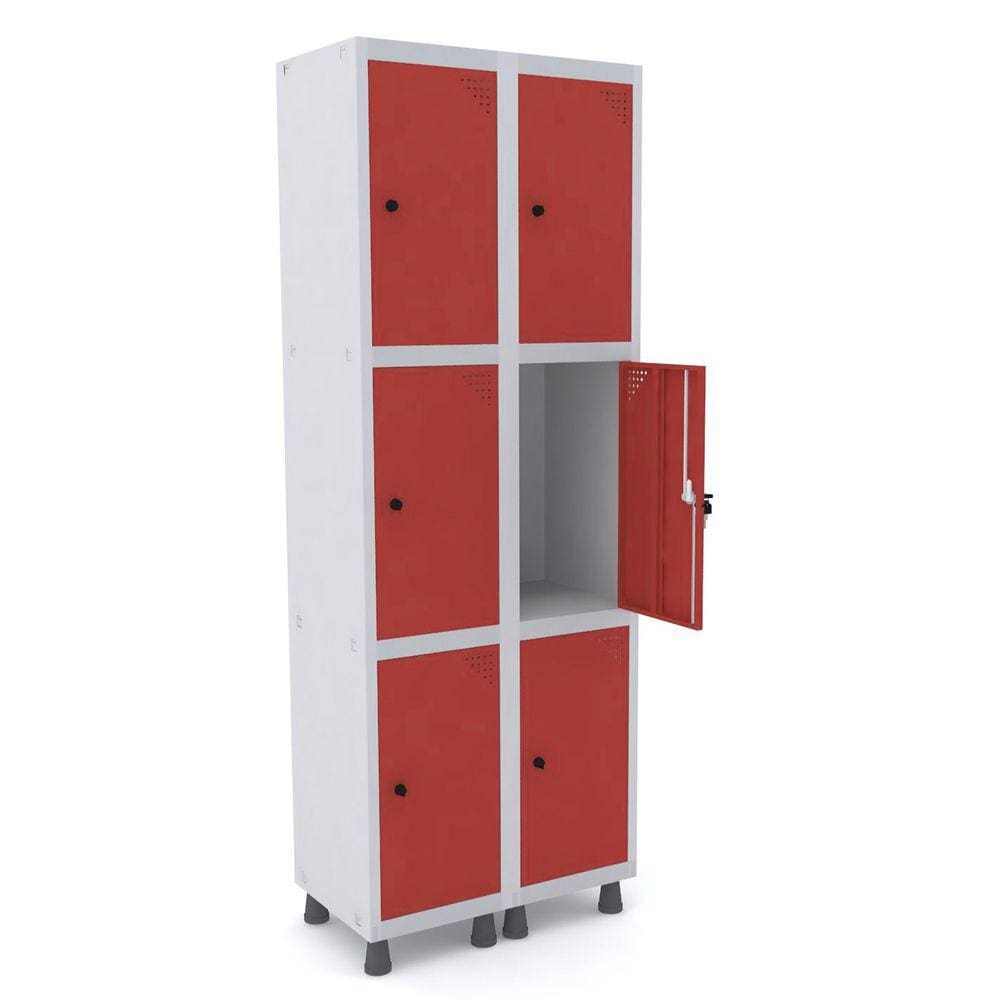 Roupeiro De Aço 2M 06 Portas Pitão Pandin - Cinza/Vermelho