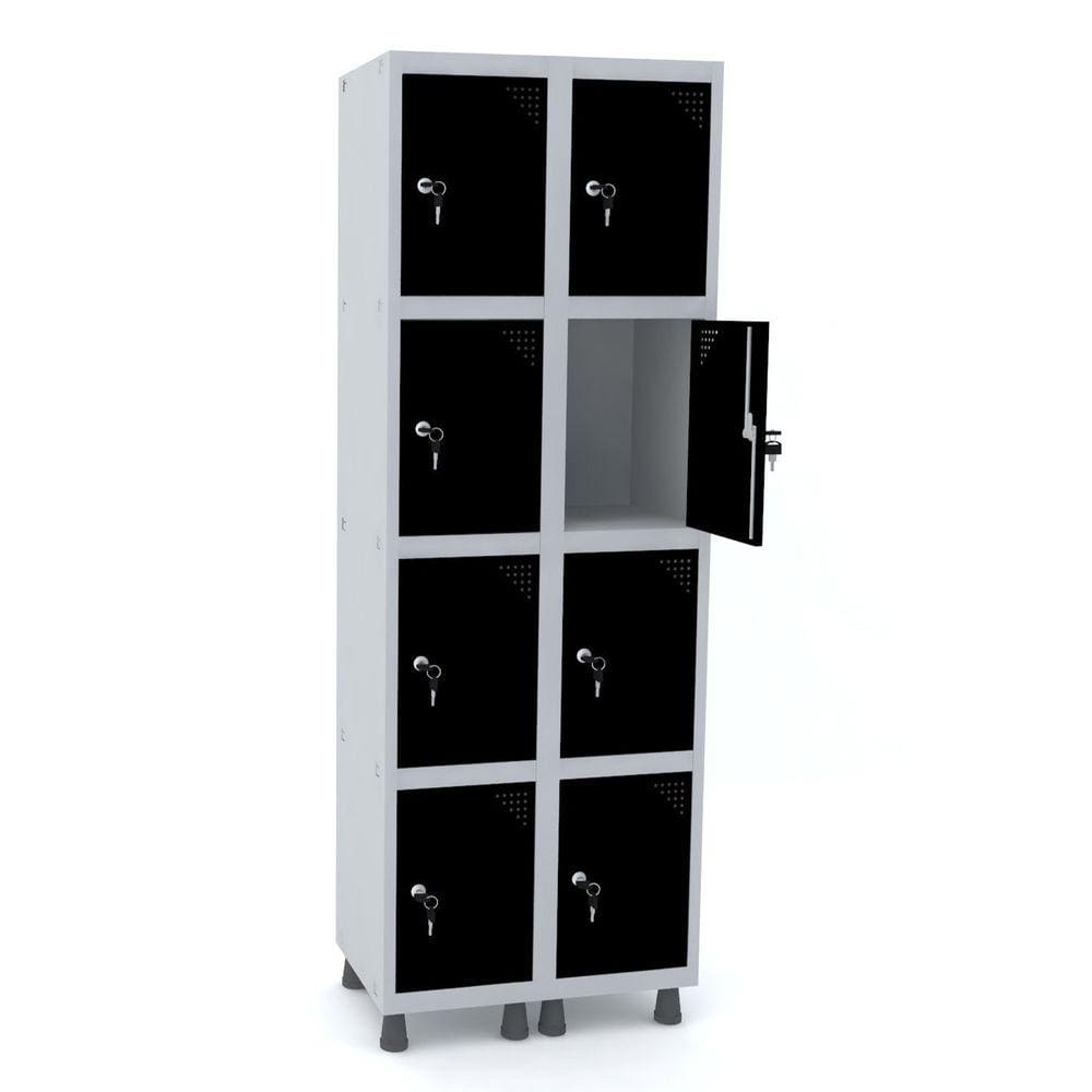 Roupeiro De Aço 2M 08 Portas Fechadura Pandin - Cinza/Preto