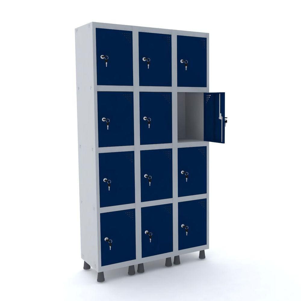 Roupeiro De Aço 3M 12 Portas Fechadura Pandin - Cinza/Azul Del Rey