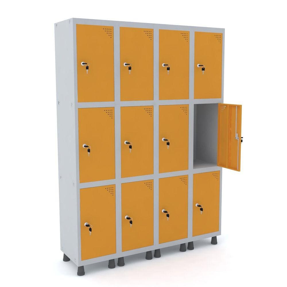 Roupeiro De Aço 4M 12 Portas Fechadura Pandin - Cinza/Laranja