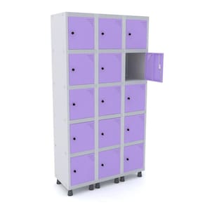 Roupeiro De Aço 3M 15 Portas Pitão Pandin - Cinza/Lilás