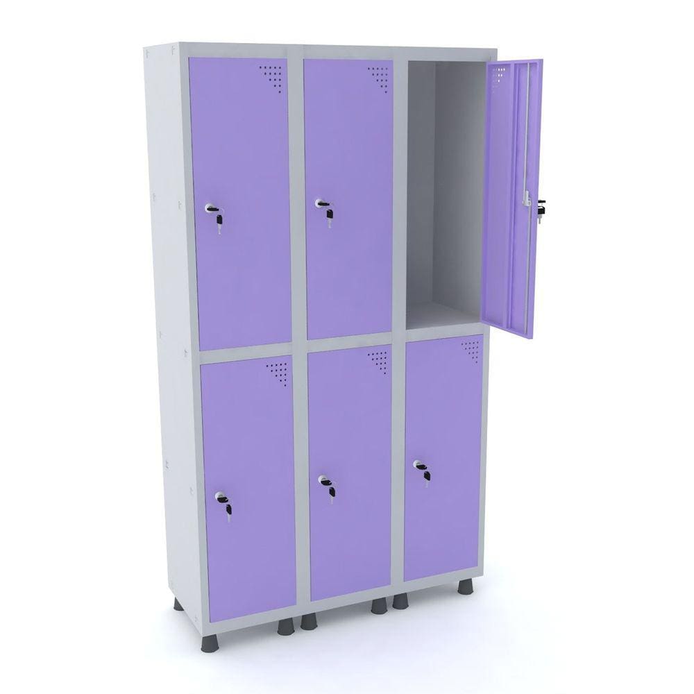 Roupeiro De Aço 3M 06 Portas Fechadura Pandin - Cinza/Lilás