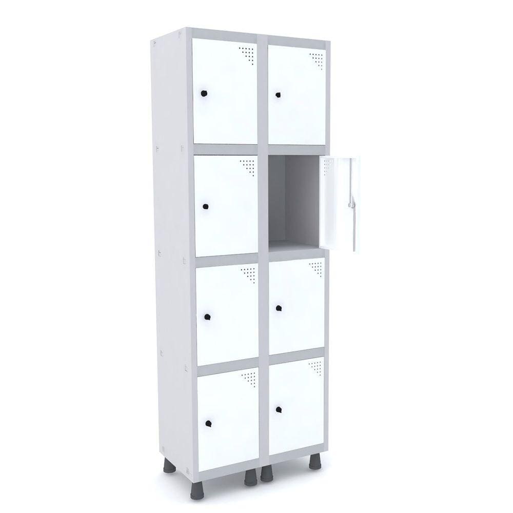 Roupeiro De Aço 2M 08 Portas Pitão Pandin - Cinza/Branco
