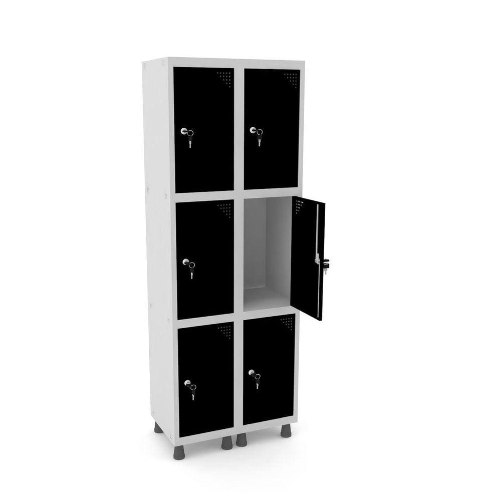 Roupeiro De Aço 2M 06 Portas Fechadura Pandin - Cinza/Preto