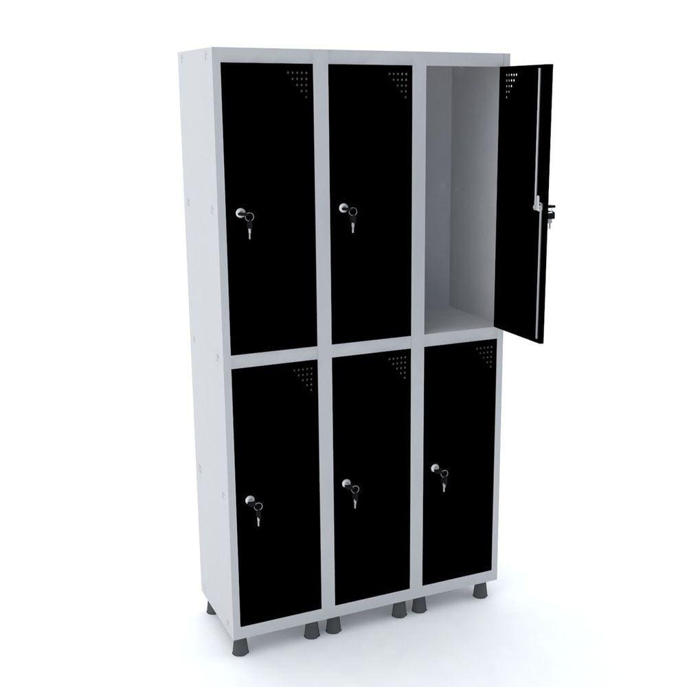 Roupeiro De Aço 3M 06 Portas Fechadura Pandin - Cinza/Preto