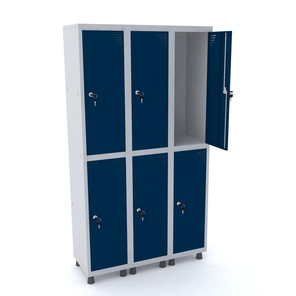 Roupeiro De Aço 3M 06 Portas Fechadura Pandin - Cinza/Azul Del Rey