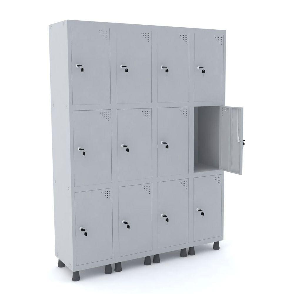 Roupeiro De Aço 4M 12 Portas Fechadura Pandin - Cinza