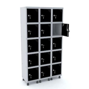 Roupeiro De Aço 3M 15 Portas Fechadura Pandin - Cinza/Preto