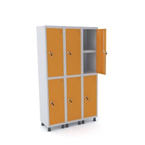 Roupeiro De Aço 3M 06 Portas C/ Prat. Fechadura Pandin - Cinza/Laranja