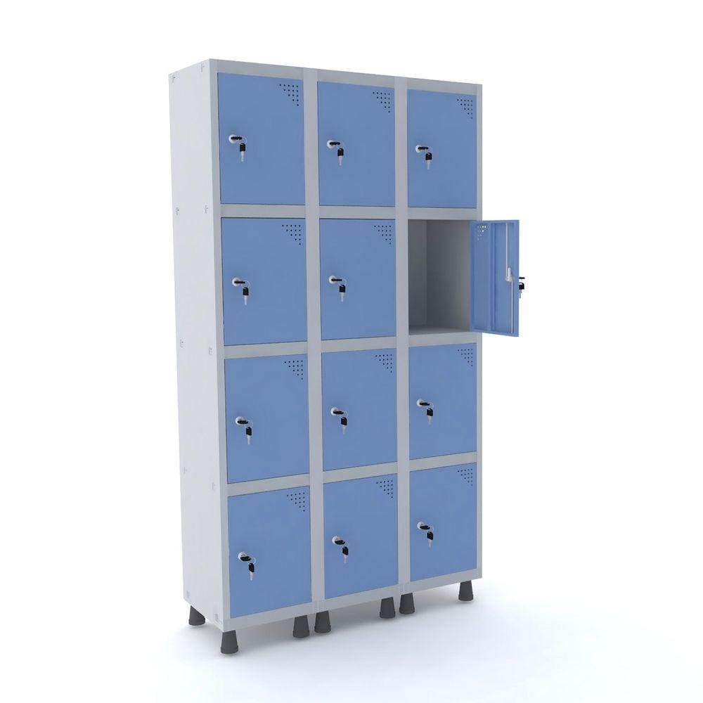 Roupeiro De Aço 3M 12 Portas Fechadura Pandin - Cinza/Azul Dalí