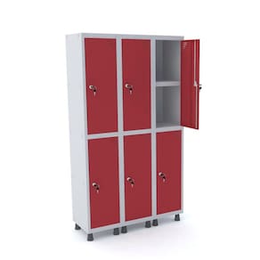 Roupeiro De Aço 3M 06 Portas C/ Prat. Fechadura Pandin - Cinza/Vermelho