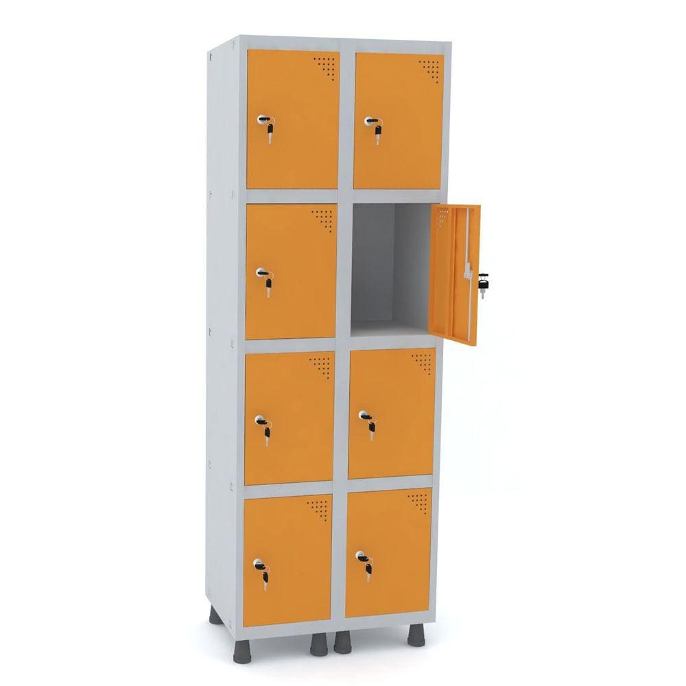 Roupeiro De Aço 2M 08 Portas Fechadura Pandin - Cinza/Laranja