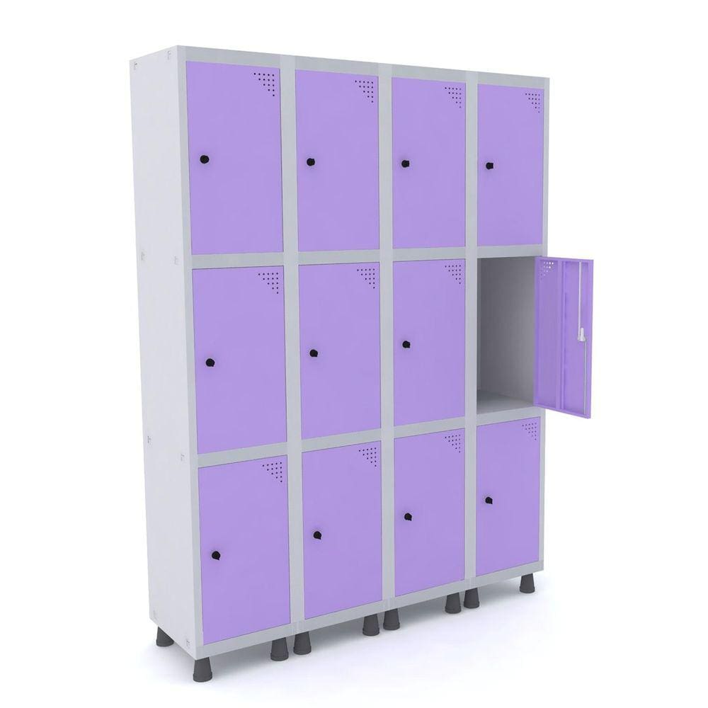Roupeiro De Aço 4M 12 Portas Pitão Pandin - Cinza/Lilás