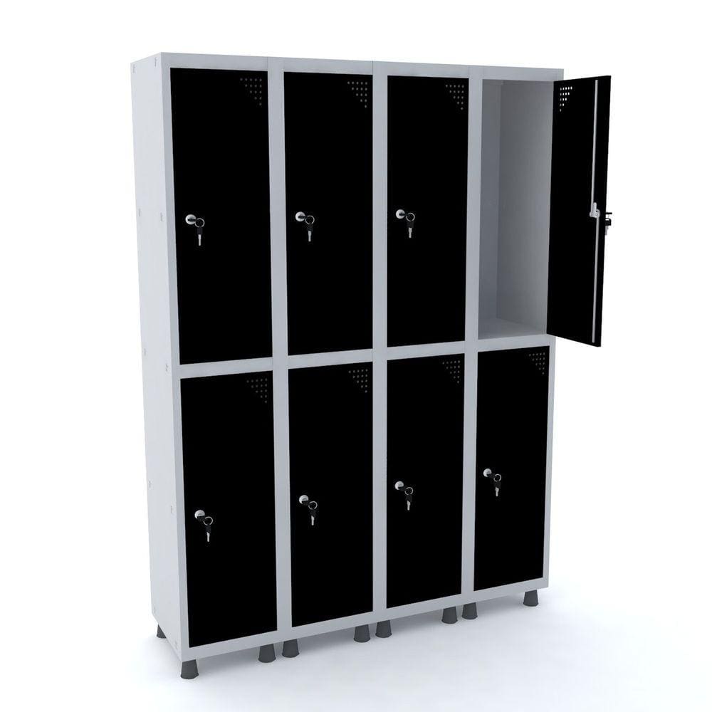 Roupeiro De Aço 4M 08 Portas Fechadura Pandin - Cinza/Preto