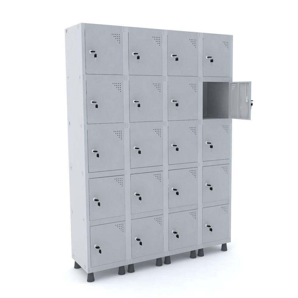 Roupeiro De Aço 4M 20 Portas Fechadura Pandin - Cinza