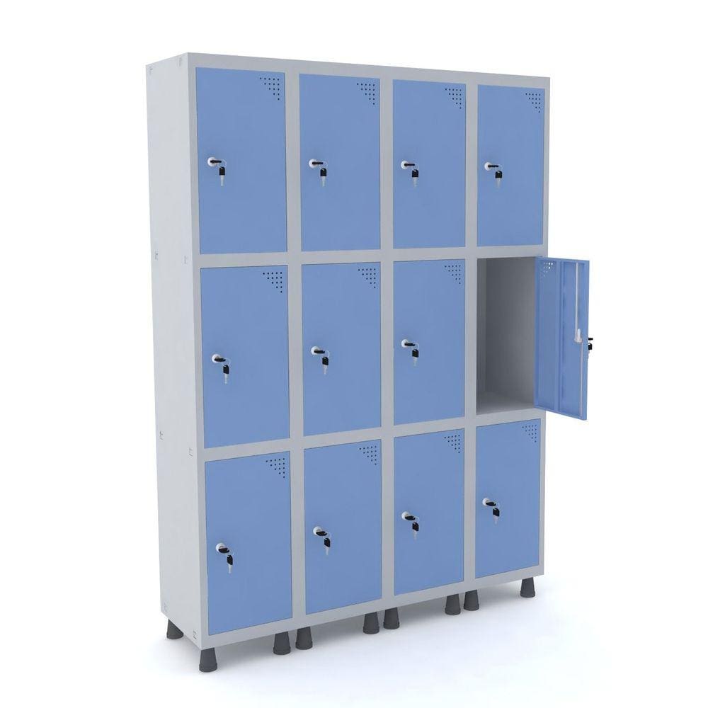 Roupeiro De Aço 4M 12 Portas Fechadura Pandin - Cinza/Azul Dalí