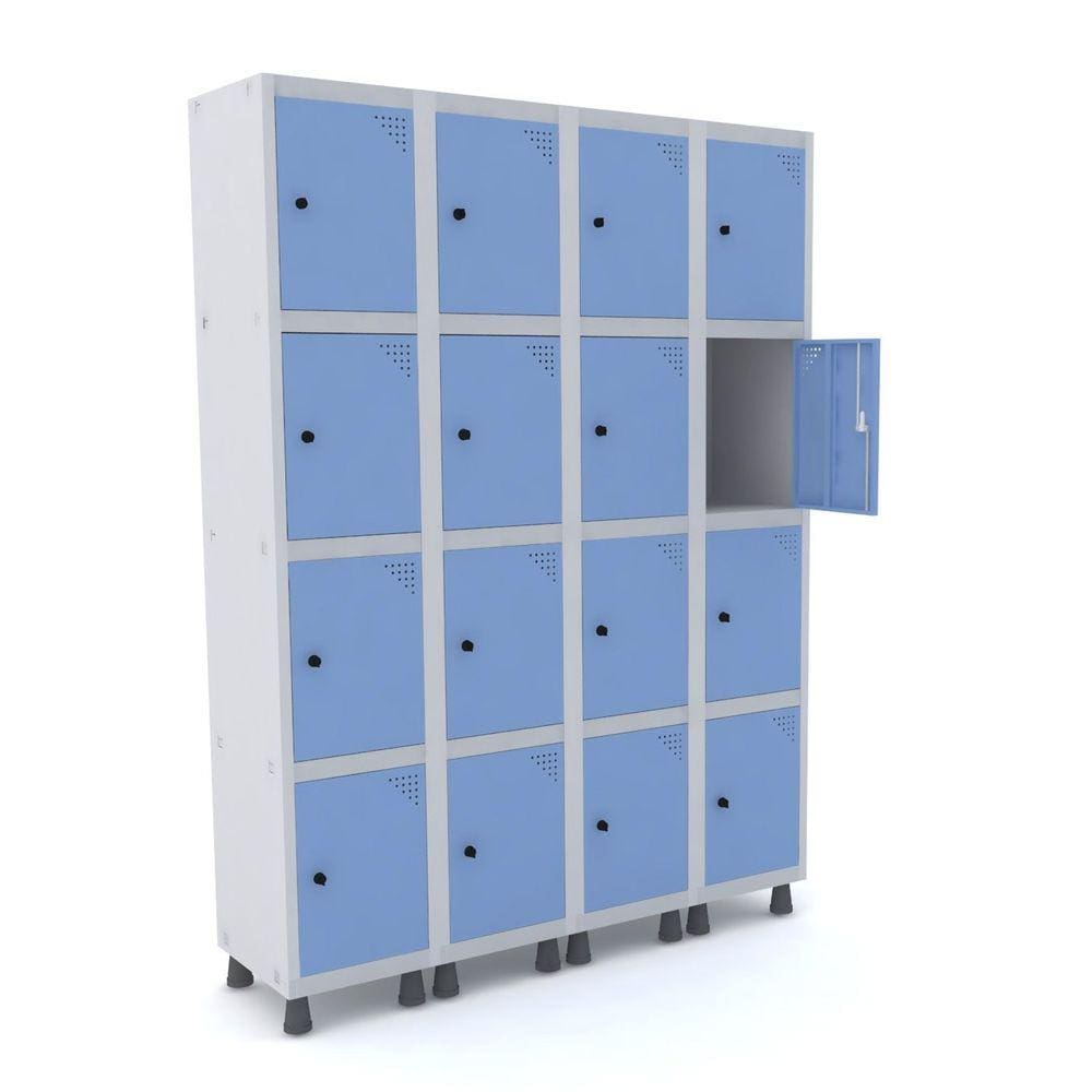 Roupeiro De Aço 4M 16 Portas Pitão Pandin - Cinza/Azul Dalí