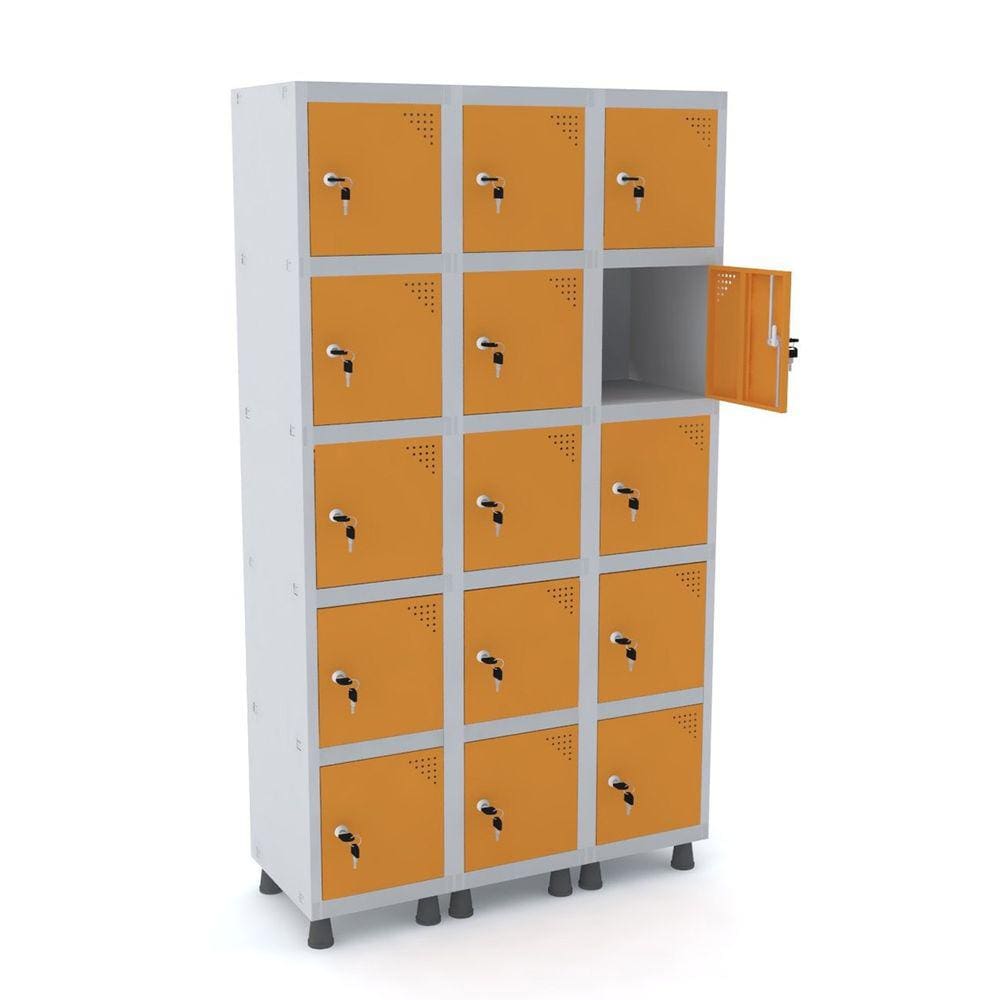 Roupeiro De Aço 3M 15 Portas Fechadura Pandin - Cinza/Laranja