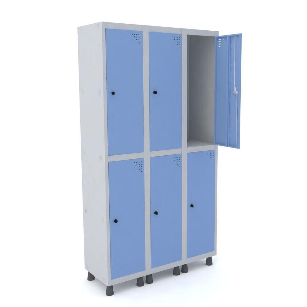 Roupeiro De Aço 3M 06 Portas Pitão Pandin - Cinza/Azul Dalí