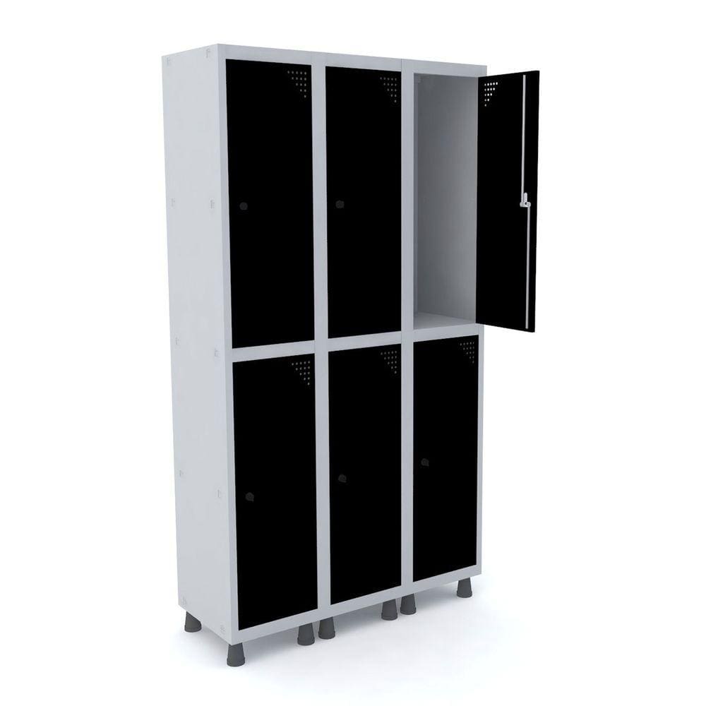 Roupeiro De Aço 3M 06 Portas Pitão Pandin - Cinza/Preto