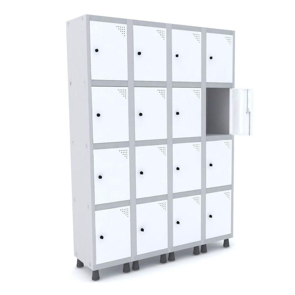 Roupeiro De Aço 4M 16 Portas Pitão Pandin - Cinza/Branco