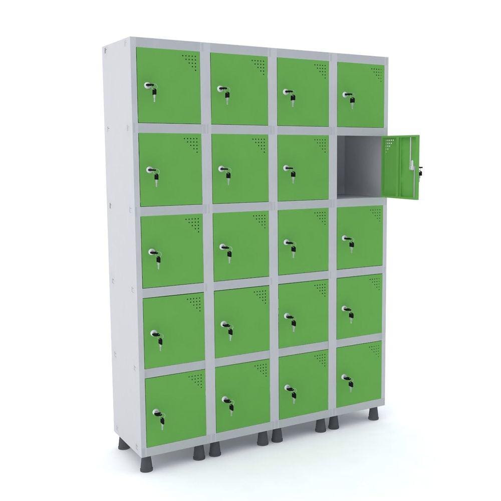 Roupeiro De Aço 4M 20 Portas Fechadura Pandin - Cinza/Verde