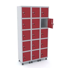 Roupeiro De Aço 3M 15 Portas Fechadura Pandin - Cinza/Vermelho