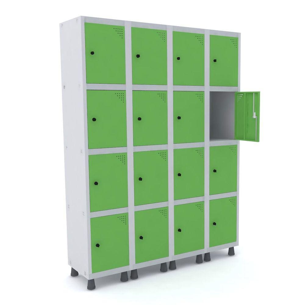 Roupeiro De Aço 4M 16 Portas Pitão Pandin - Cinza/Verde