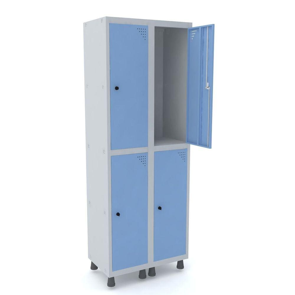 Roupeiro De Aço 2M 04 Portas Pitão Pandin - Cinza/Azul Dalí